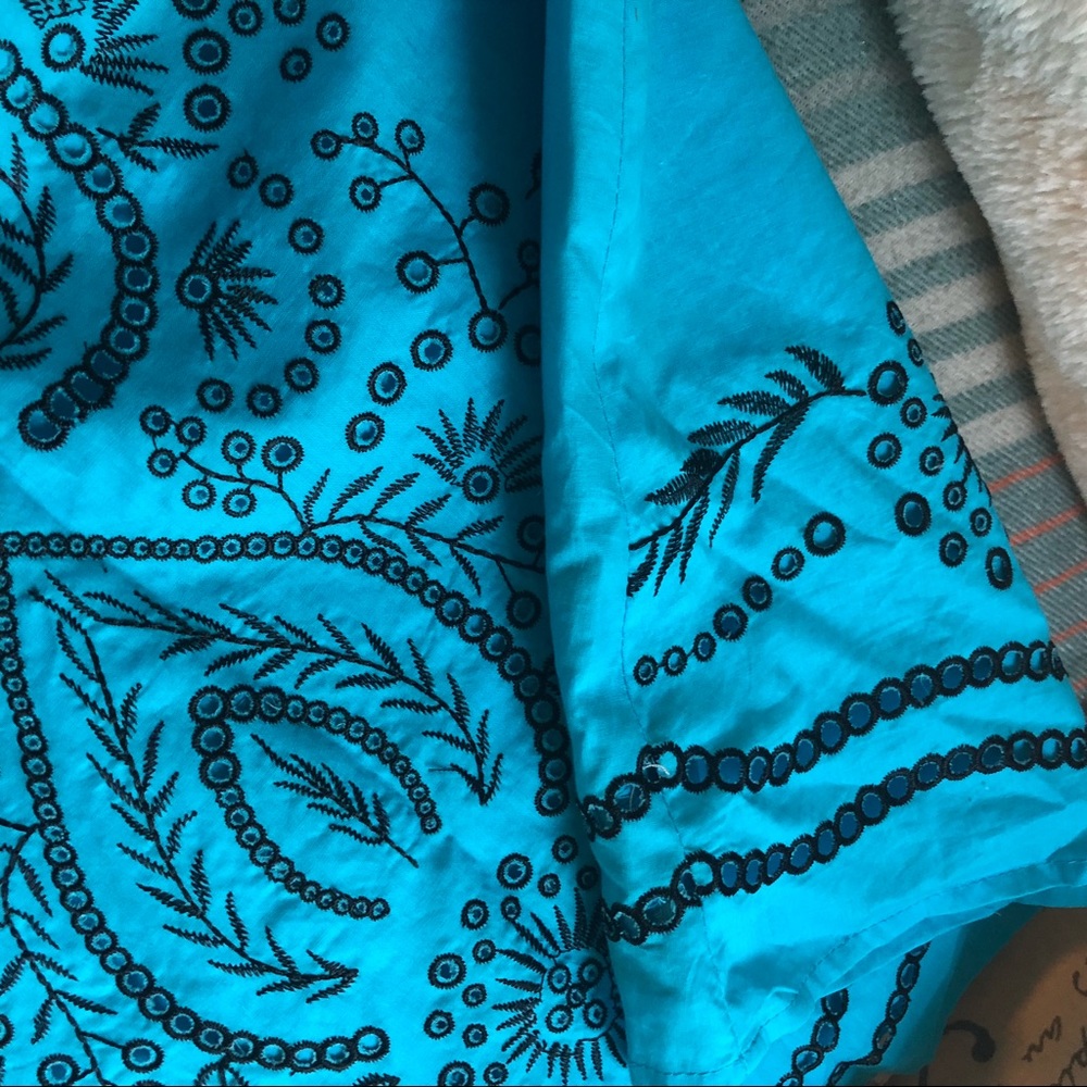 Blue Skirt w/ Black Eyelet Pattern & Embroidery
